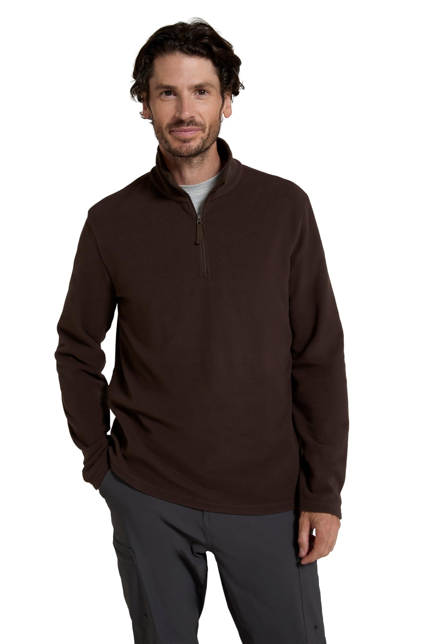 Mountain Warehouse Men's Brown Camber Ii Half-Zip Fleece - Lightweight & Quick Dry, Breathable Antipill Microfleece - For Spring Summer, Outdoors, Travelling & Hiking Xxs