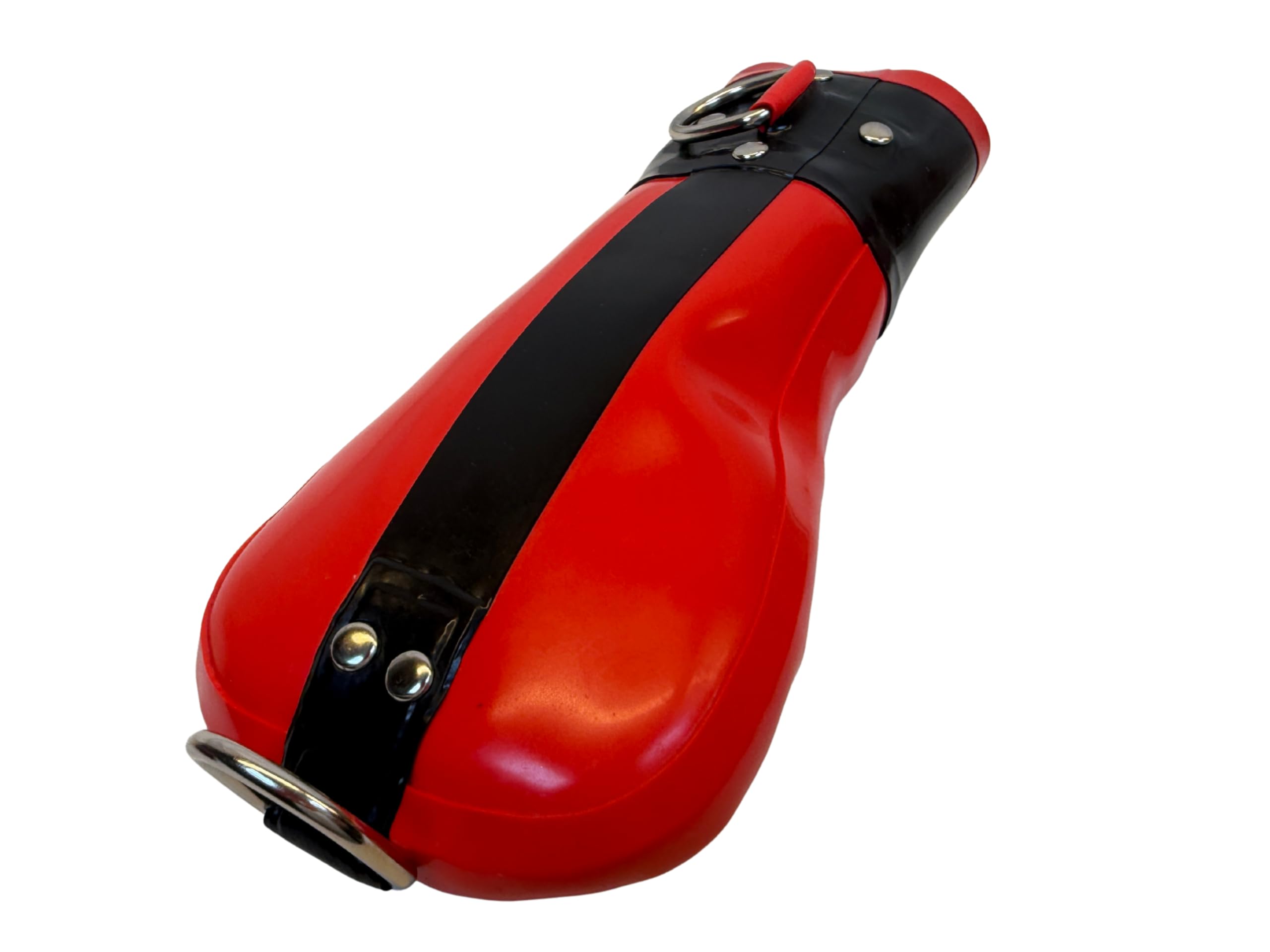 VHP Latex Handfesseln – Bondage Mitts – 1mm Echtlatex – Reißverschluss – Metallkette – BDSM – Rot/Schwarz – Größe M