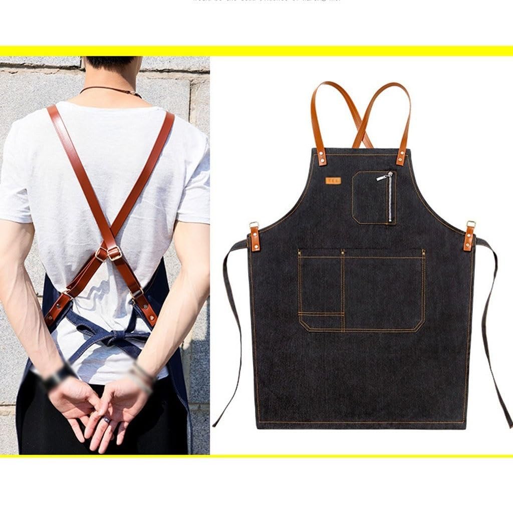 NEBE Grembiule da cameriere Grembiule di jeans, parrucchiere, negozio di tè al latte, panetteria, cameriere di ristorante, nail art, tuta da pittura Grembiuli Grembiule