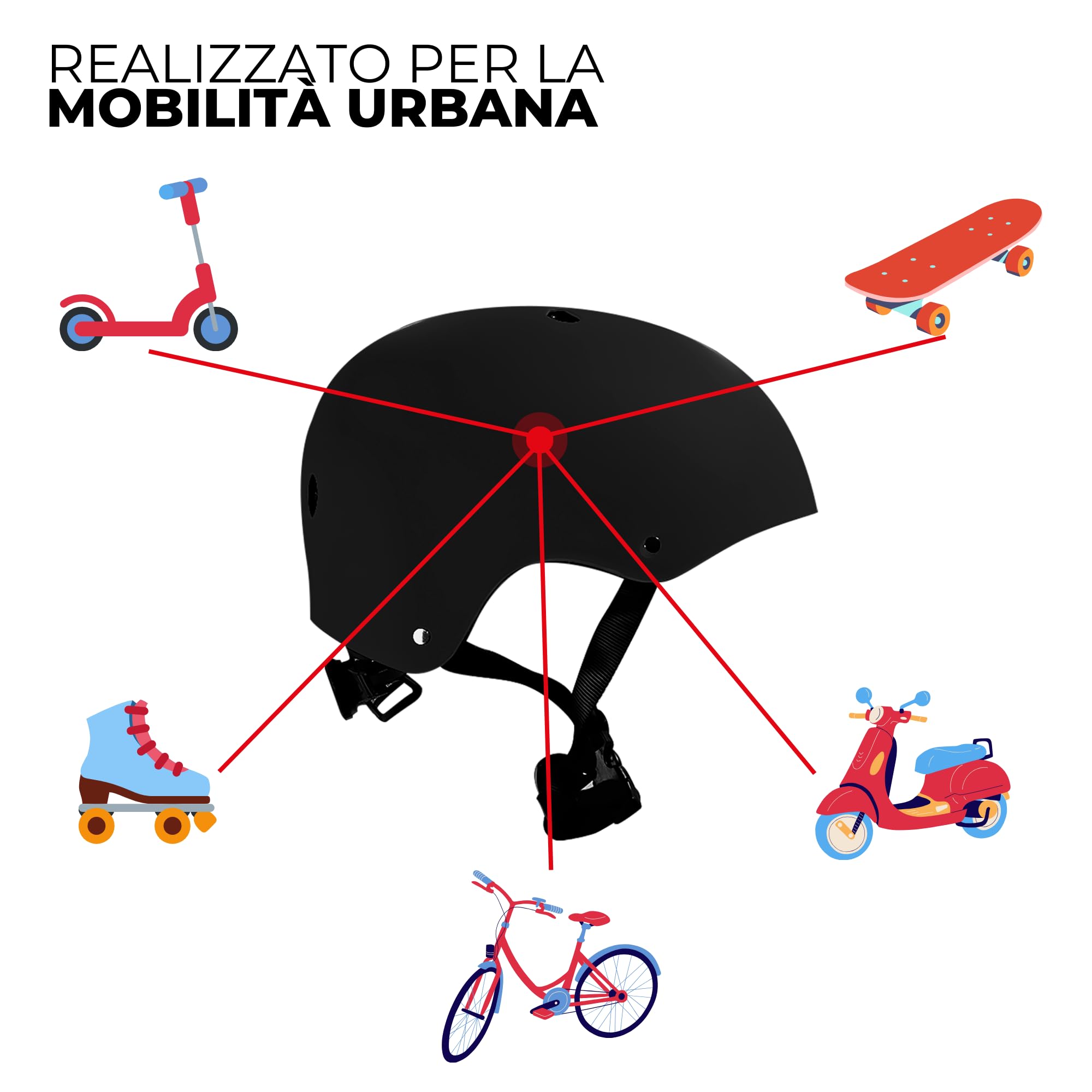Casque 837 Urban de BHR pour Scooter électrique et Trottinette - Casque de Ville homologué CE pour Enfants et Adultes - Casque pour vélo, VTT, BMX, Skateboard, Roller