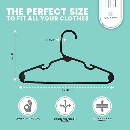 Miniatura 2 de Sharpty Perchas de plástico para niños ideales para uso diario estándar perchas para bebés paquete de 20 unidades color negro paquete de 20 unidades