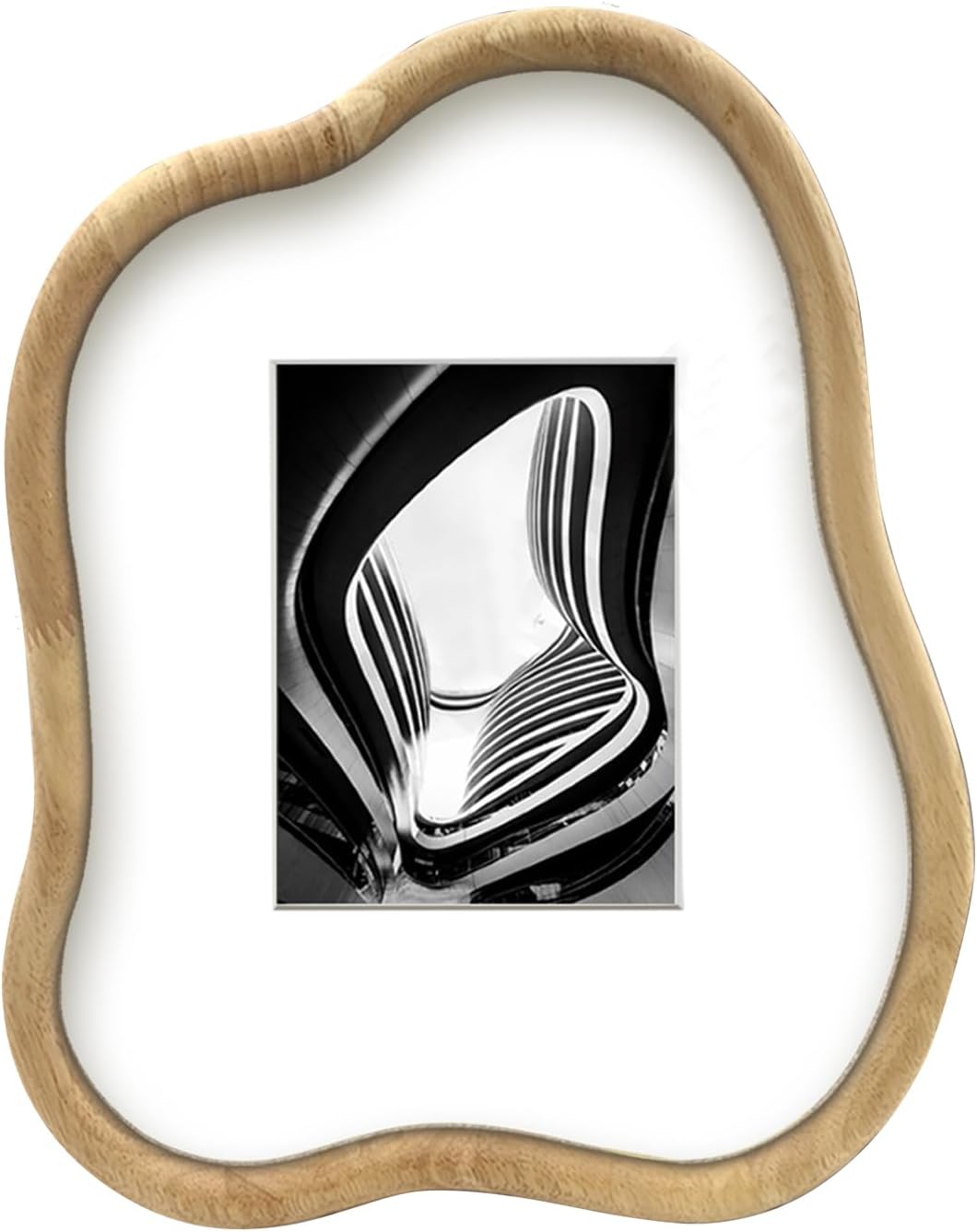 Irregular Shaped Photo Frame Wood Smooth Picture FrameNatural Wood Photo Frames Display Pictures 5x7 with Mat or 12x15 without Mat Multi Photo Frames Wall Hanging Home Decor Photo Gallery Art (Natural Wood)