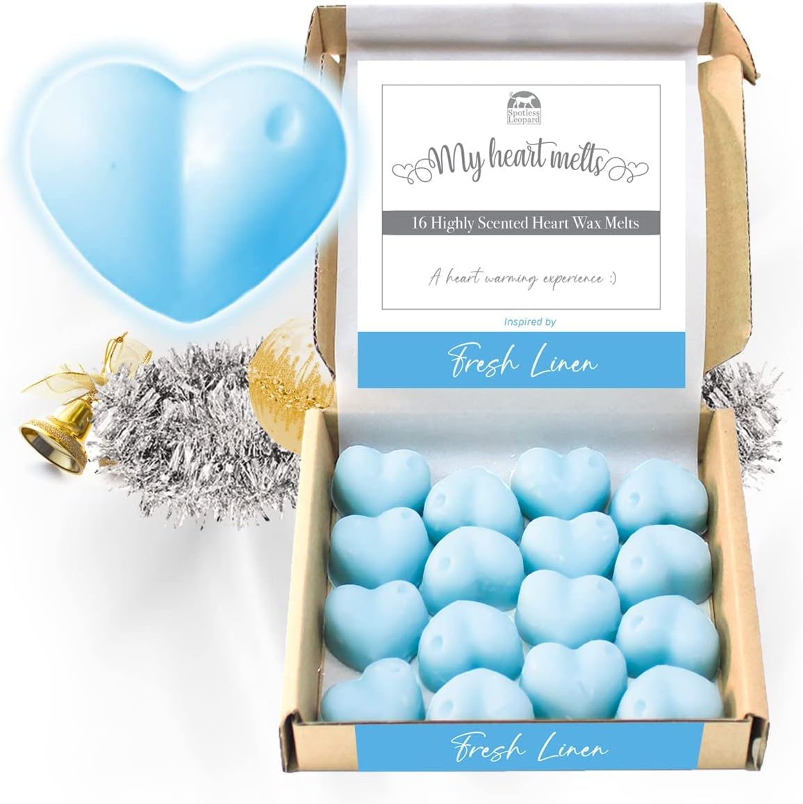 Fresh Linen Wax Melts: 16 Long Lasting Heart Melts - Plastic & Cruelty Free, Vegan & Pet Friendly, Highly Scented Wax Melts, A Heart Warming Experience Handmade in UK