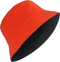Vista 45 de PFFY Bucket Hat for Women Men Cotton Summer Sun Beach Fishing Cap Negro/Rojo (reversible)