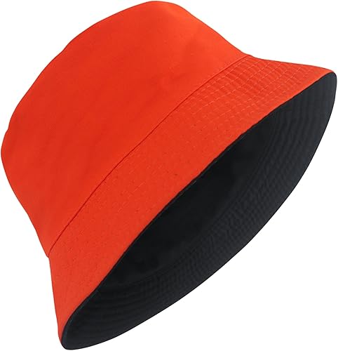 Miniatura 45 de PFFY Bucket Hat for Women Men Cotton Summer Sun Beach Fishing Cap Negro/Rojo (reversible)
