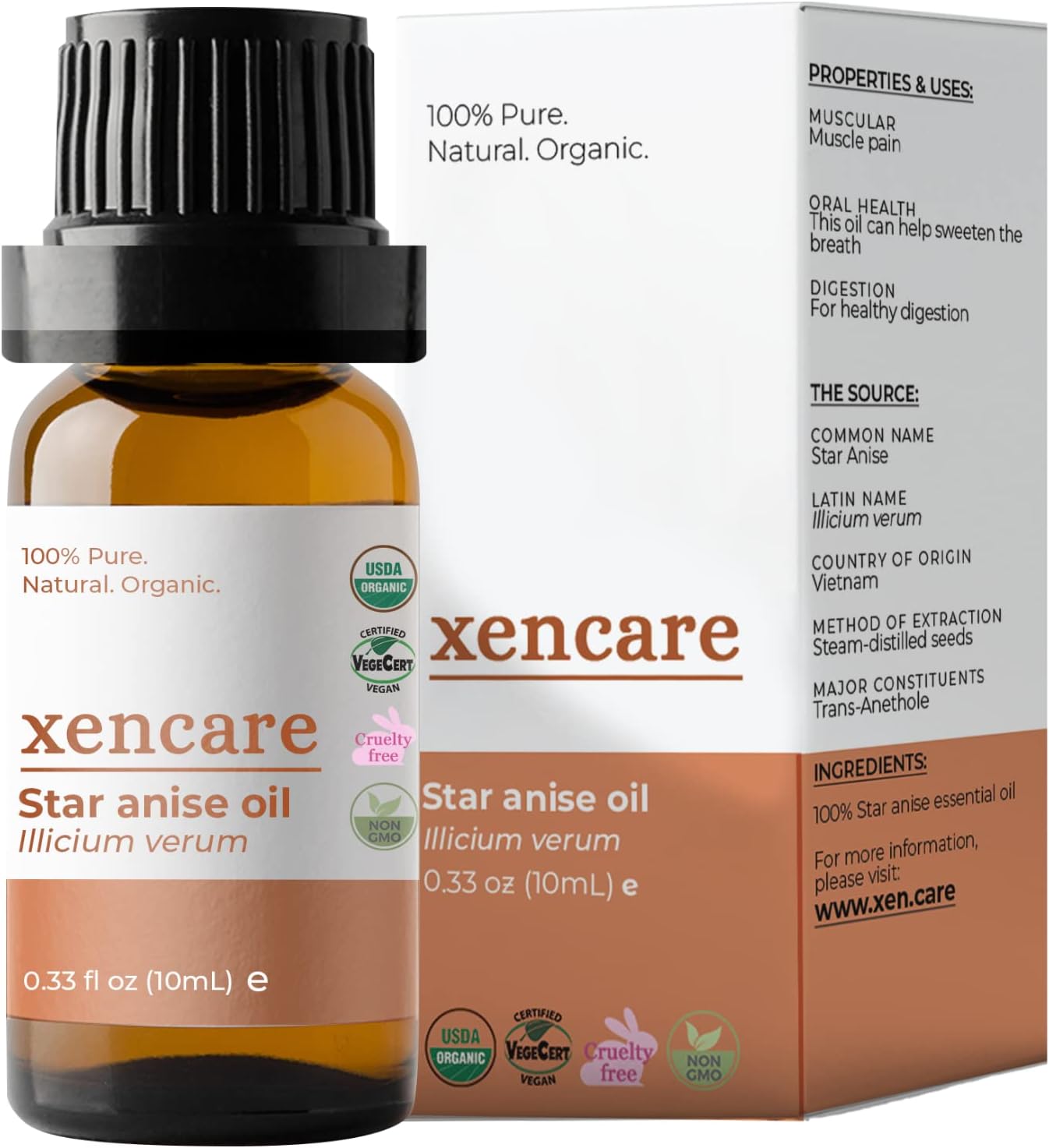XENCARE Organic Star Anise Essential Oil - 100% Pure and Natural, 0.33 fl oz, 10mL
