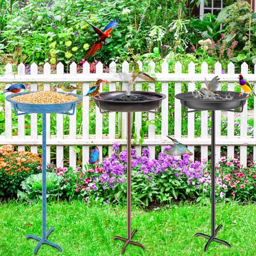 KHayRovies Banheira de metal para pássaros de jardim externo, alimentadores de pássaros independente