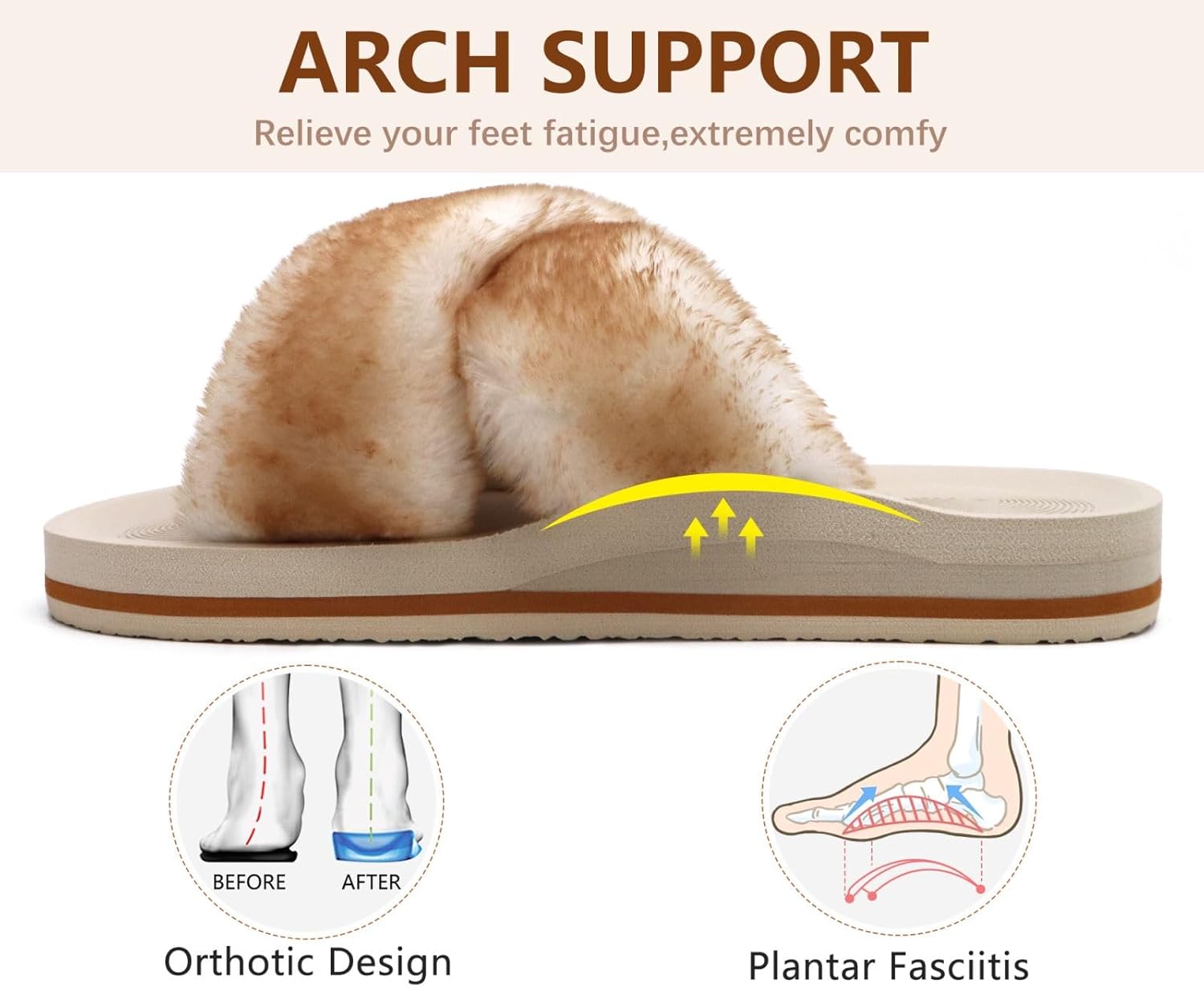 COFACE Womens Fuzzy Slides Fluff Faux Fur Cross Slippers Open Toe Yoga Mat House Slipper Sandals With Arch Support For Indoor/Outdoor - Image 6