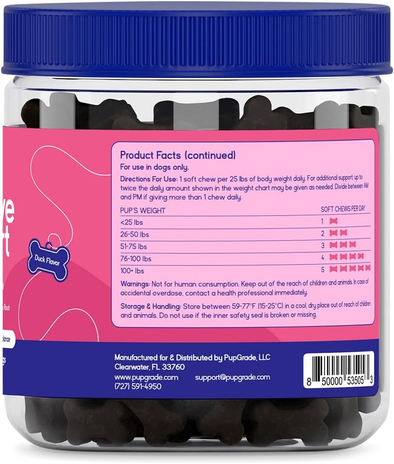 PupGrade Digestive Support for Dogs - Prebiotic + Probiotic Supplement with Enzyme Blend - Gut and Immune Support - Pumpkin, Blueberry, Mineral Oil, Duck Flavor - 60 Soft Chews