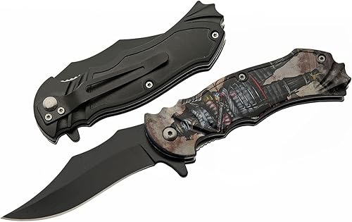SZCO Cuchillo plegable de 4.5 pulgadas cerrado  Cuchillo de bolsillo con hoja negra, mango de ABS de camuflaje y clip para cinturón para EDC, caza y