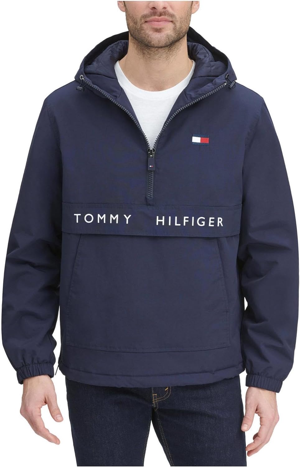 Tommy Hilfiger Mens Performance Fleece Lined Hooded Popover Jacket