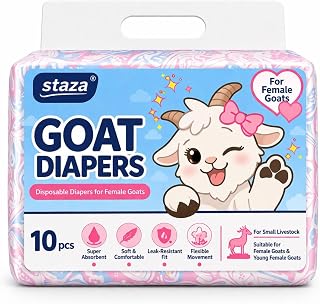 Goat Diapers for Male and Female Goats, Disposable Small Livestock Diaper, Belly Band and Full Diaper Styles, Absorbent Goat Care Supplies, Waist Measured Fit (12pcs)(for Female Goats M 4-7kg)