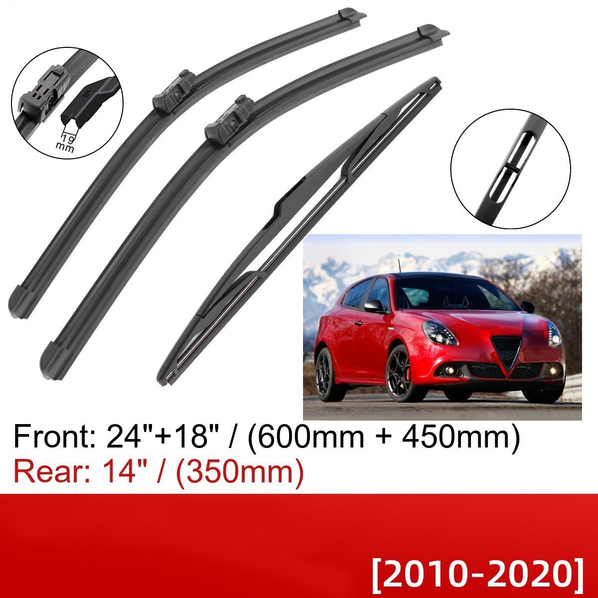 Spazzole Tergicristallo per Alfa Romeo per Giulietta 2010-2013 2014 2015 2016 2017 2018 2019 2020 24 "+ 18" + 14 "Anteriore Spazzole Tergicristallo Posteriori Spazzole Tergicristallo Auto