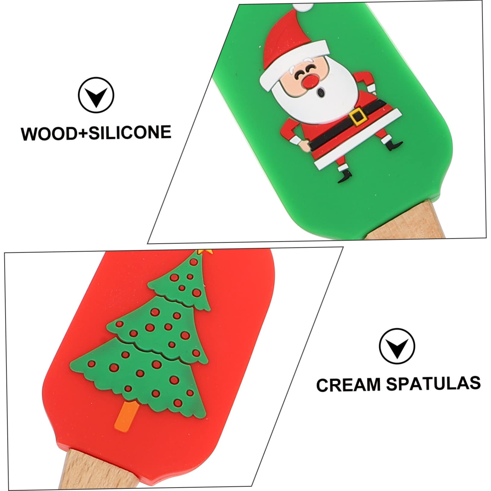 COLLBATH Raspador de Silicona para Hornear Mango de Madera Ergonómico 4 Piezas Diseño Navideño para Alisar Cremas y Untar Margarina en Casa Color Aleatorio Varios estilos