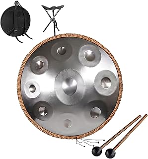 Handpan Tongue Drum 9/10/12 Notes 22 Inches Steel Hand Pan Percussion Instruments, Hand Drum Instrument For Adults With Travel Bag For Meditation Yoga Sound Healing(Silver,9 notes(432HZ))
