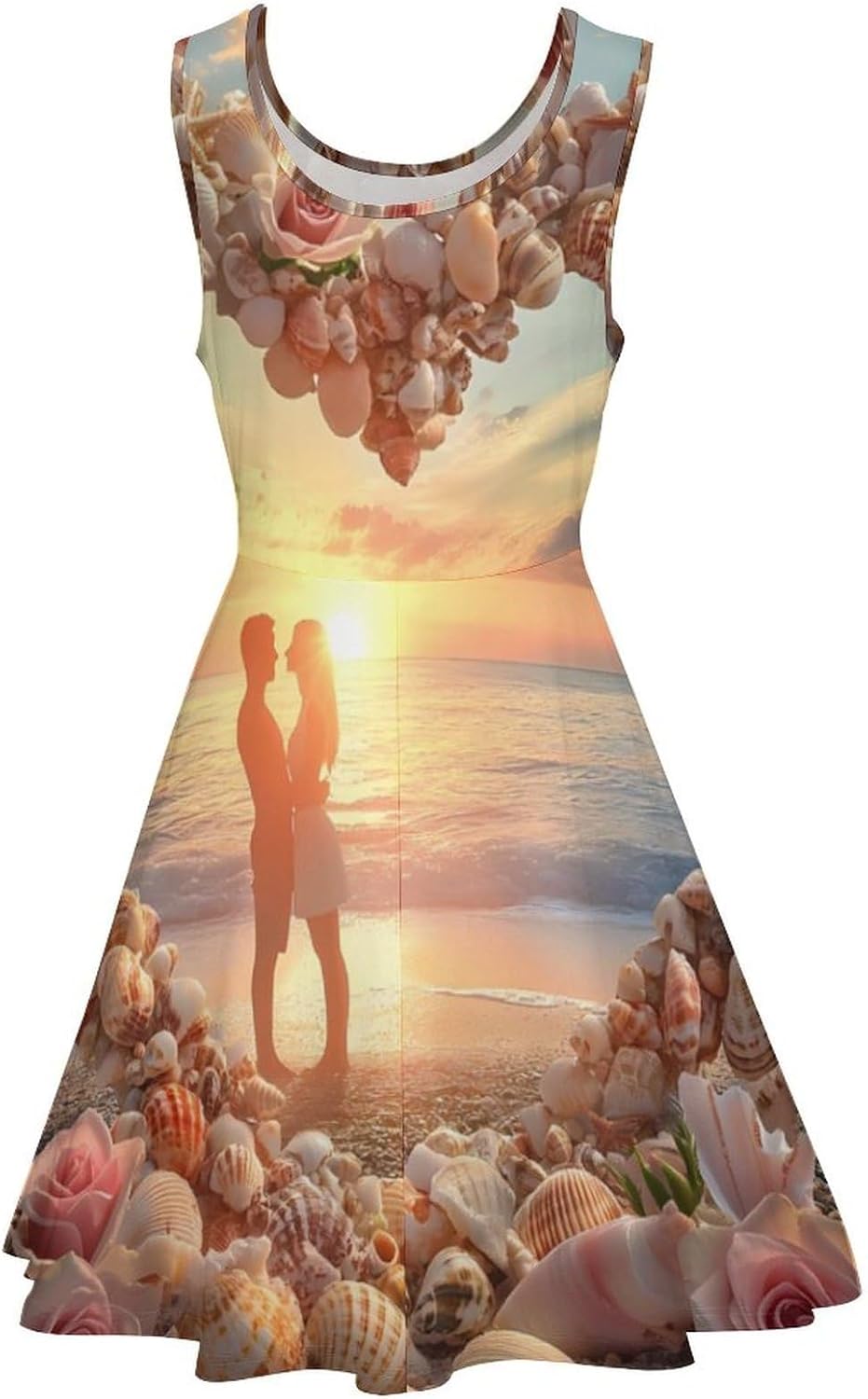 Couple Love Beach Women's Dresses Round Neck Dress Sleeveless Tank Dress Ruffle Hem Sundress