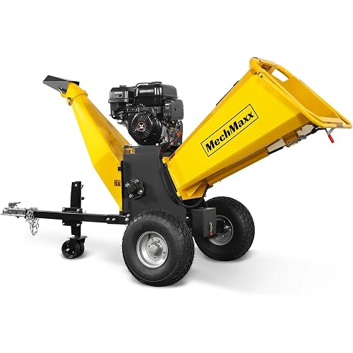 MechMaxx 6 inch ZONSEN 459cc 15hp Gas Powered Wood Chipper Leaf Branch Shredder Mulcher with Towbar, 6" Max Chipping Diameter Capacity,with Emergency Stop Button&Bar,Model P4206
