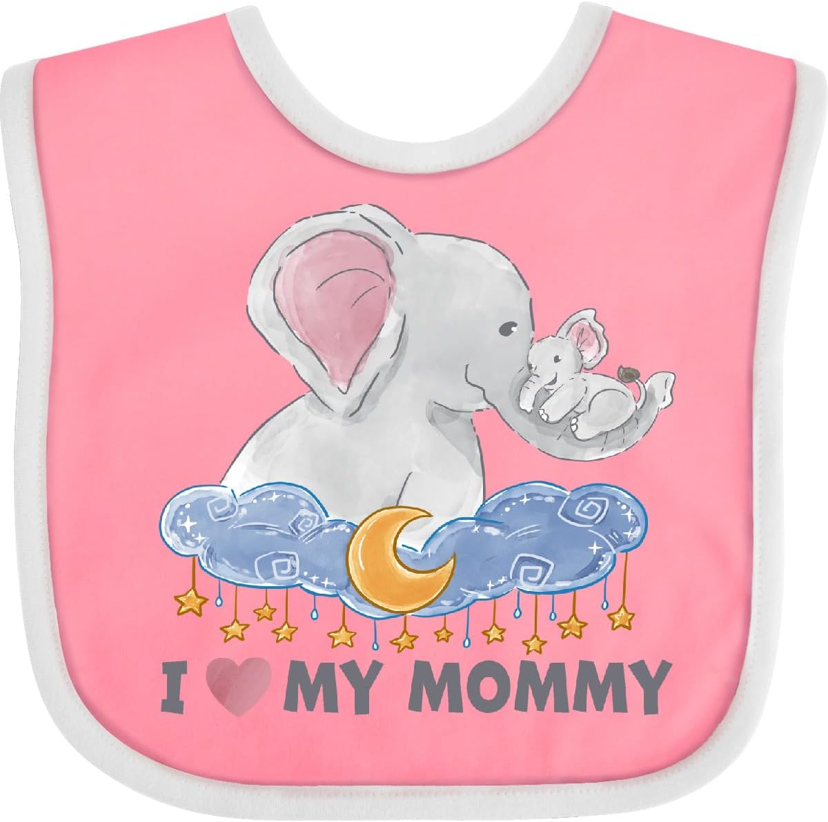 inktastic I Love My Mommy Cute Elephants with Moon and Stars Baby Bib