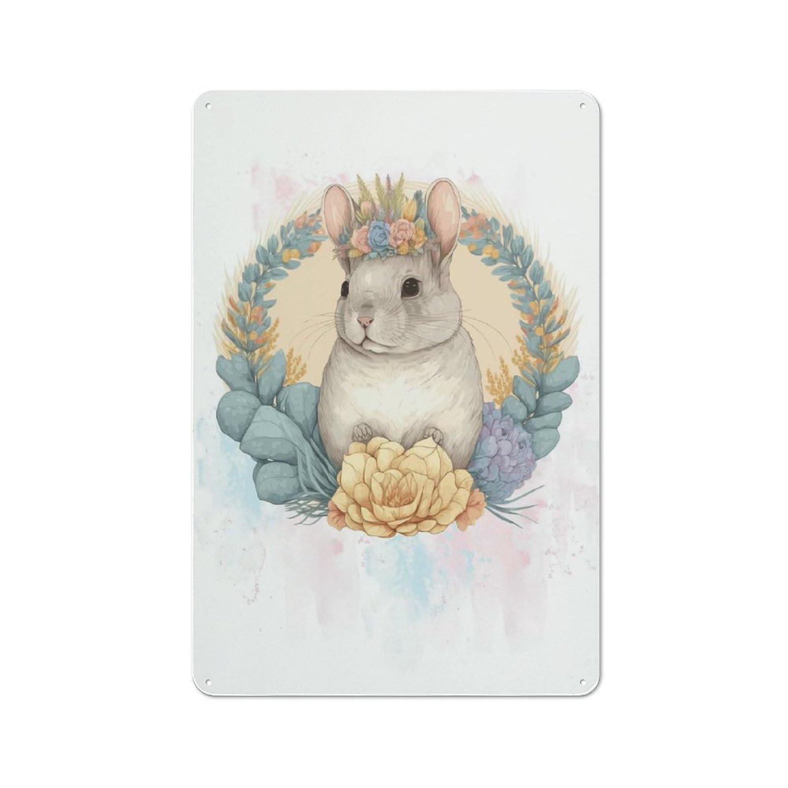Junmoney Style-11 Loft Style Metal Wall Sign 30X20cm Featuring Cute Watercolor Chinchilla, Studio Wall Art For Loft, Studio, Office Or Creative Room