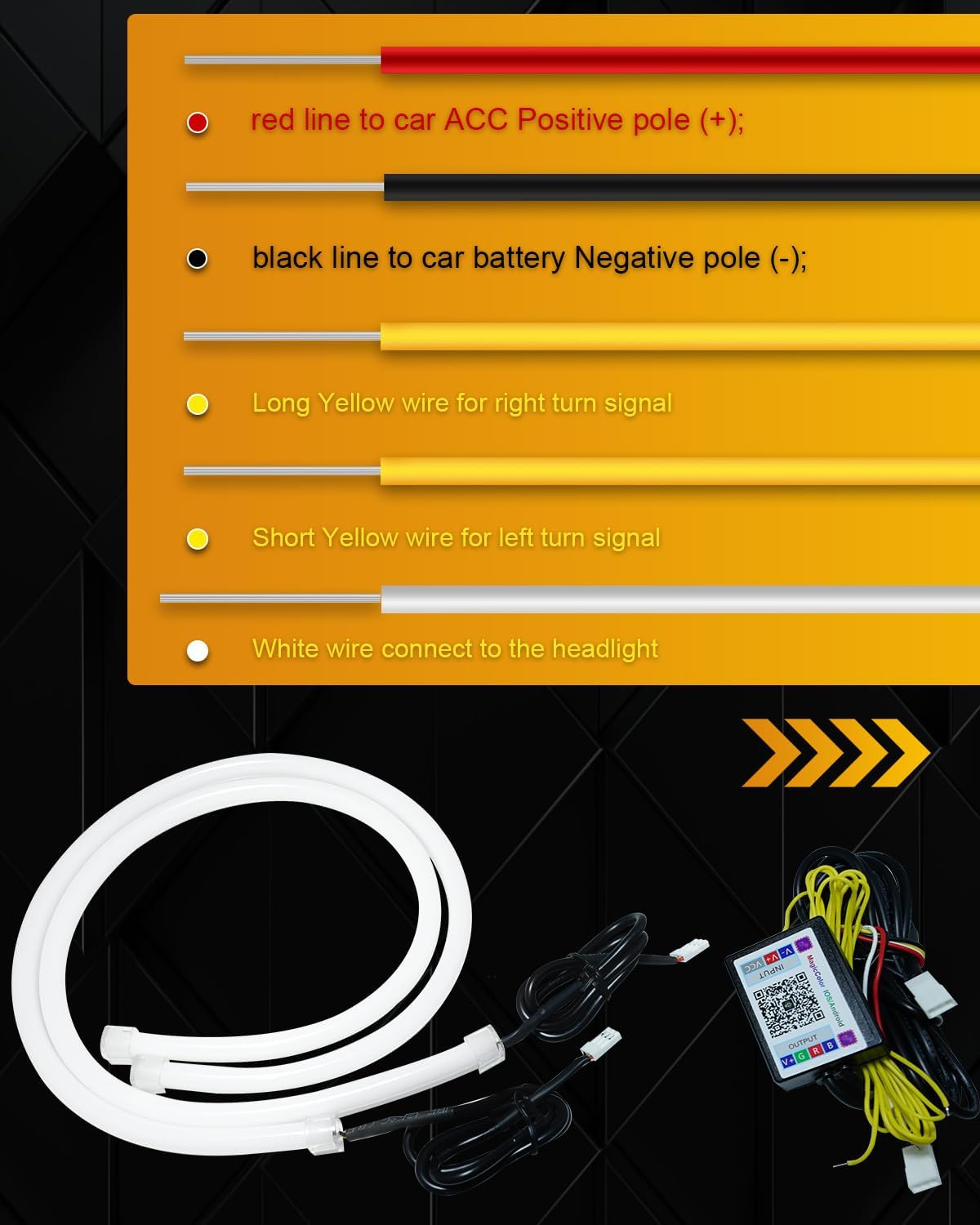 Sequential Switchback DRL Led Strip Light for Car SUV Motorcycle, 24Inch RGB Multi Color 12V LED Daytime Running Light, Flexible LED Tube Turn Signal Lights APP Bluetooth Control 2-Pack