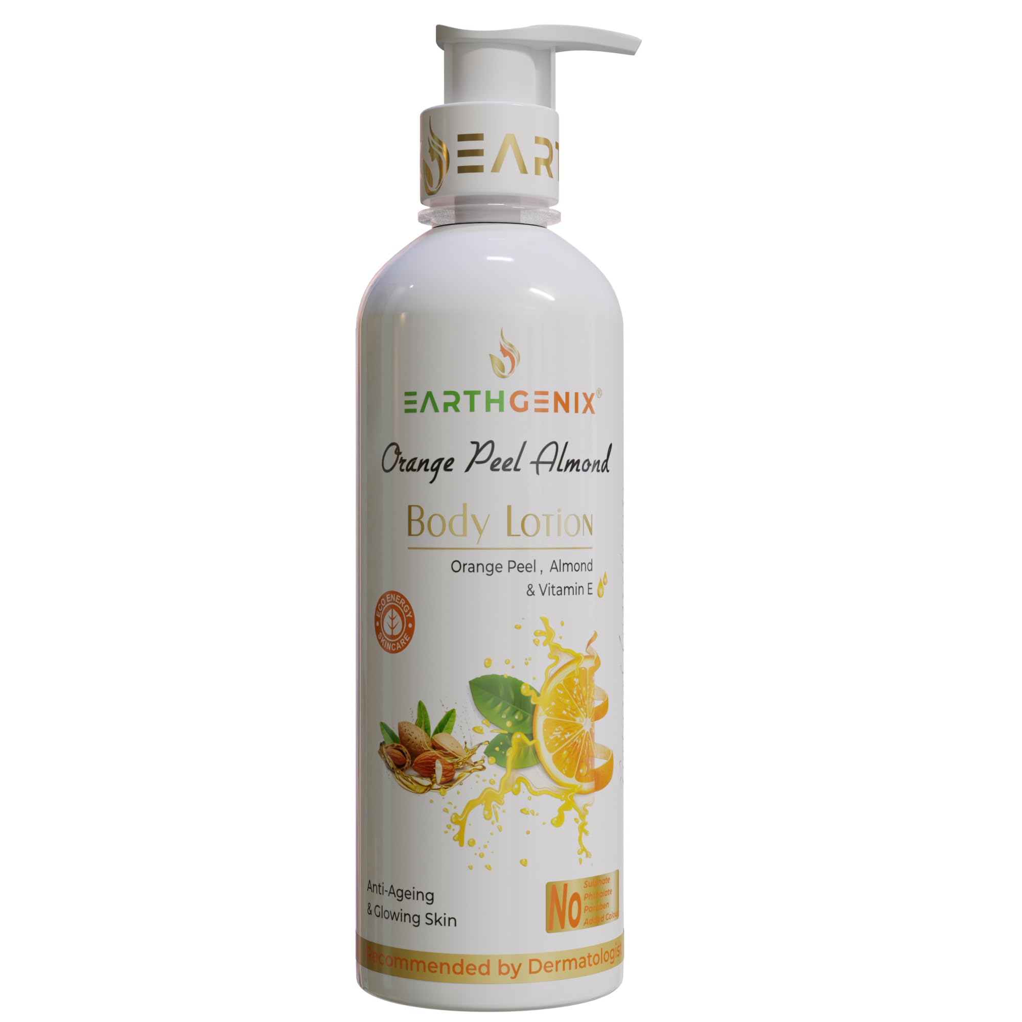 Earthgenix Orange Peel Almond Body Lotion With Vitamin E 240+60ml (25% Free), For Anti-Ageing & Glowing Skin