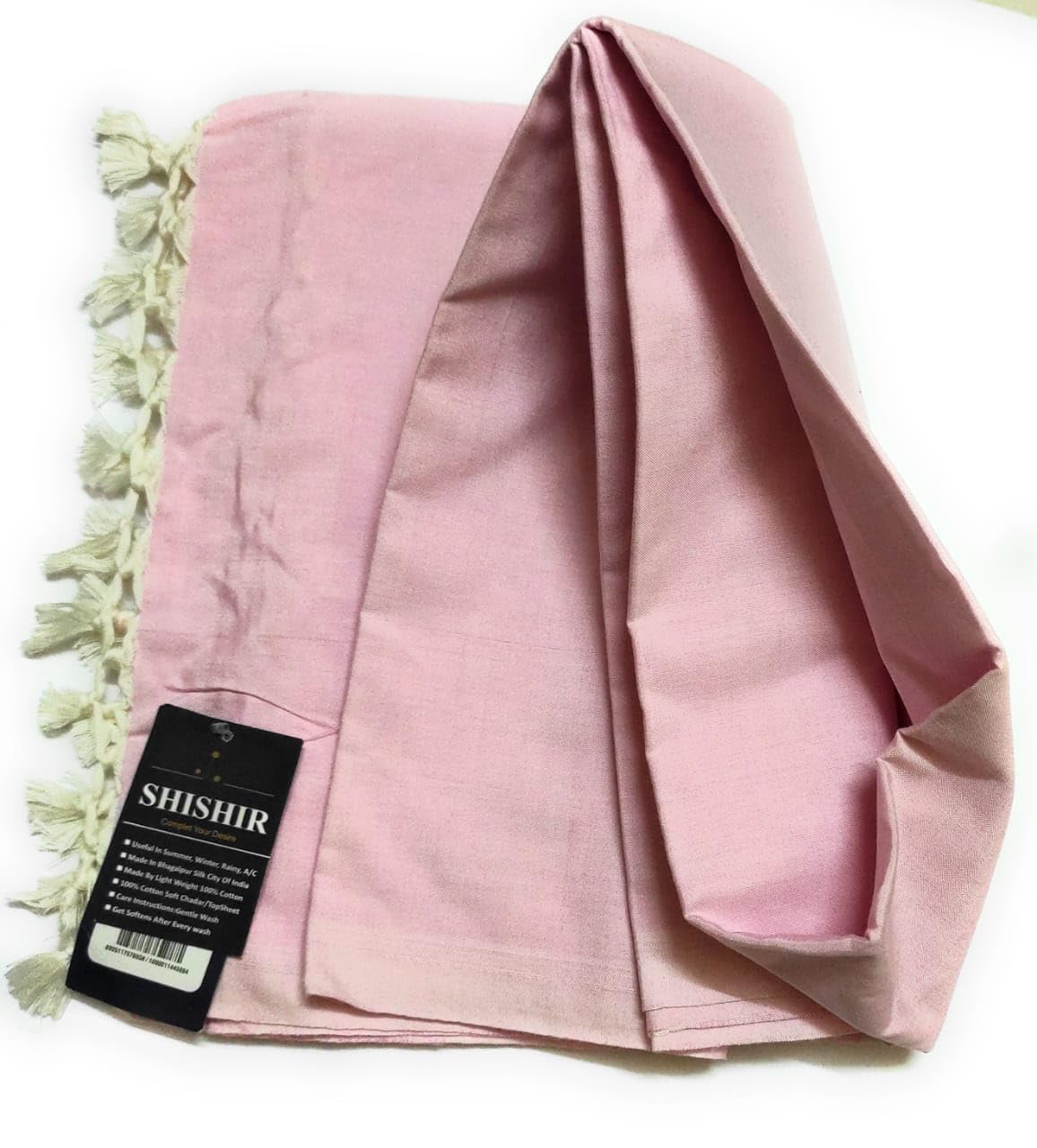 SHISHIR Bhagalpuri Soft All Season Thin Layer Cotton Blanket/Topsheet/Odhne Wali Chadar for Summer & Rainy Season Single Size Baby Pink-picture-28