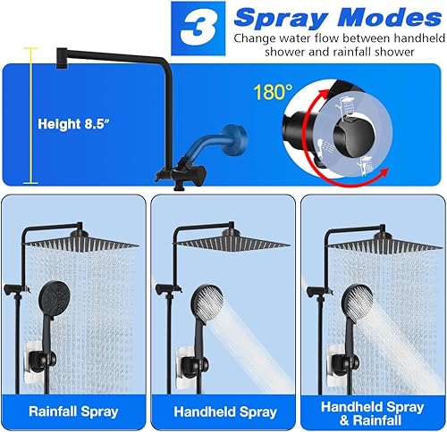 Miniatura 6 de Cabezal de ducha negro mate con filtros, cabezal de ducha de lluvia de 12 pulgadas con rociador de mano, cabezal de filtro de ducha doble para agua