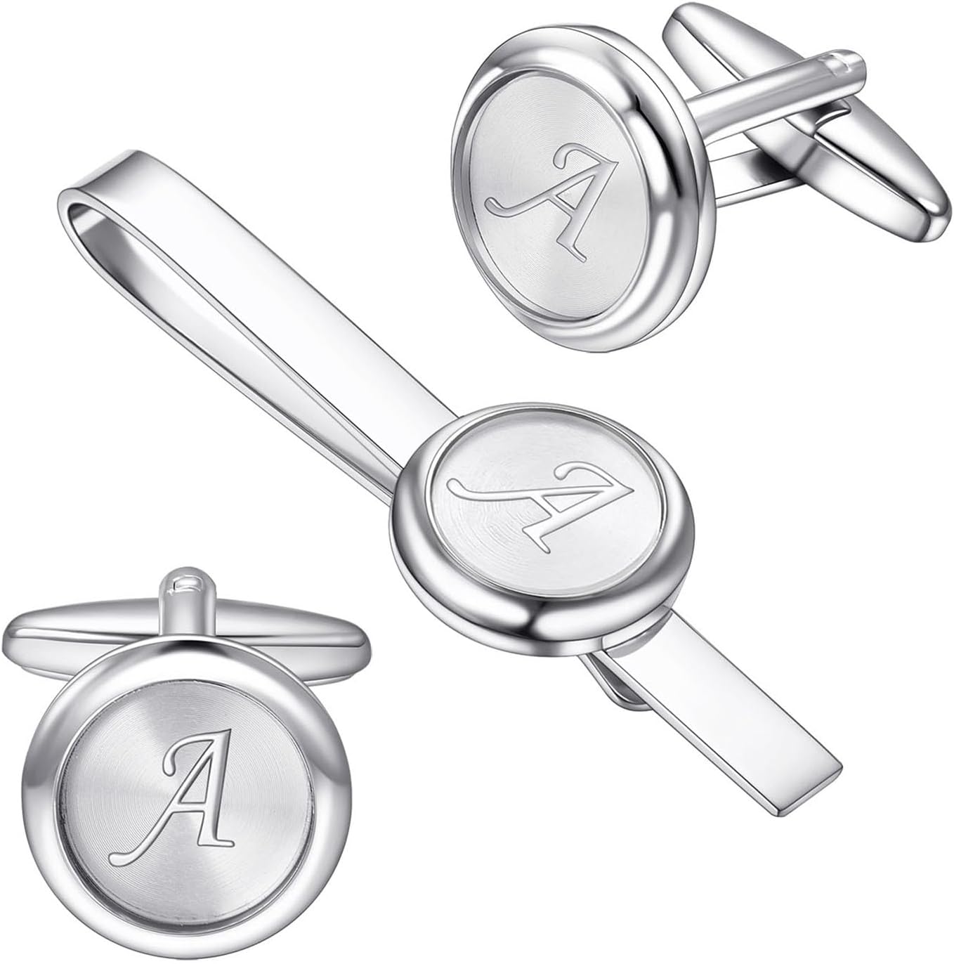 Monogram Cufflinks For Men Silver Tie Clip And Cufflink Set Suit Accessories Men