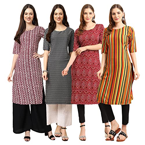 Image of Pinkmint Women's Crepe Digital Print Straight Kurta [Pack of 4]