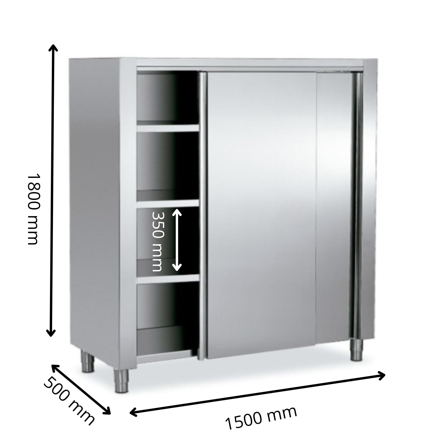 Générique Armadio INOX professionale 1500 x 500 x 1800 mm - 2 ante scorrevoli - 3 ripiani - Piedi 130 mm