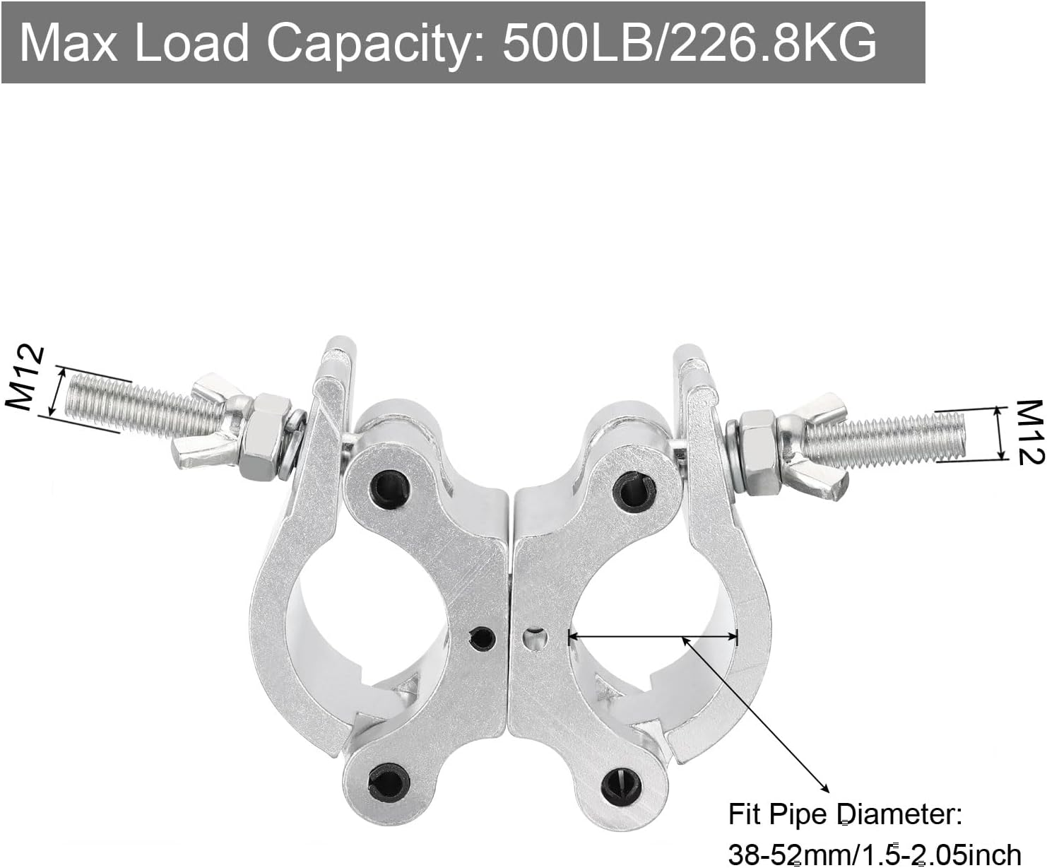 uxcell Light Truss Clamps, Aluminum Alloy Stage Lighting Pipe O Clamp for 1.5-2.05inch OD Tube Max Load 500lb Double Buckle, 1Pcs