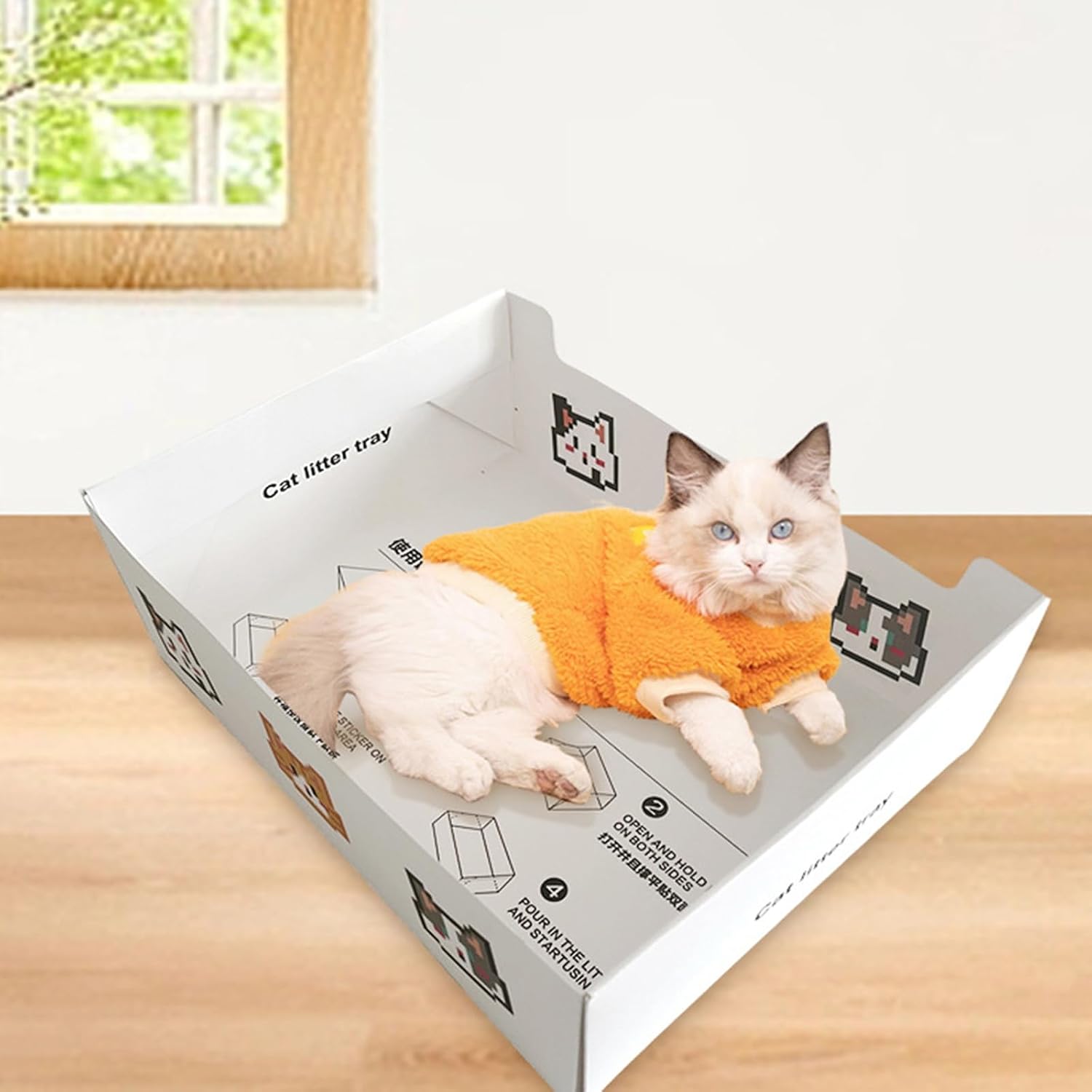 Disposable Foldable Cardboard Cat Litter Box – Portable and Hygienic Litter Box for Travel, Camping, and Temporary Use