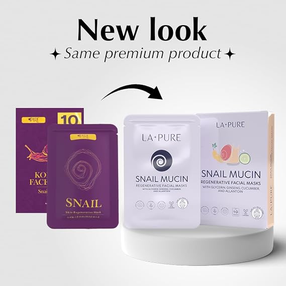 LA PURE Korean Snail Mucin Mask Cruelty-Free 10 Hydrating Sheet Masks