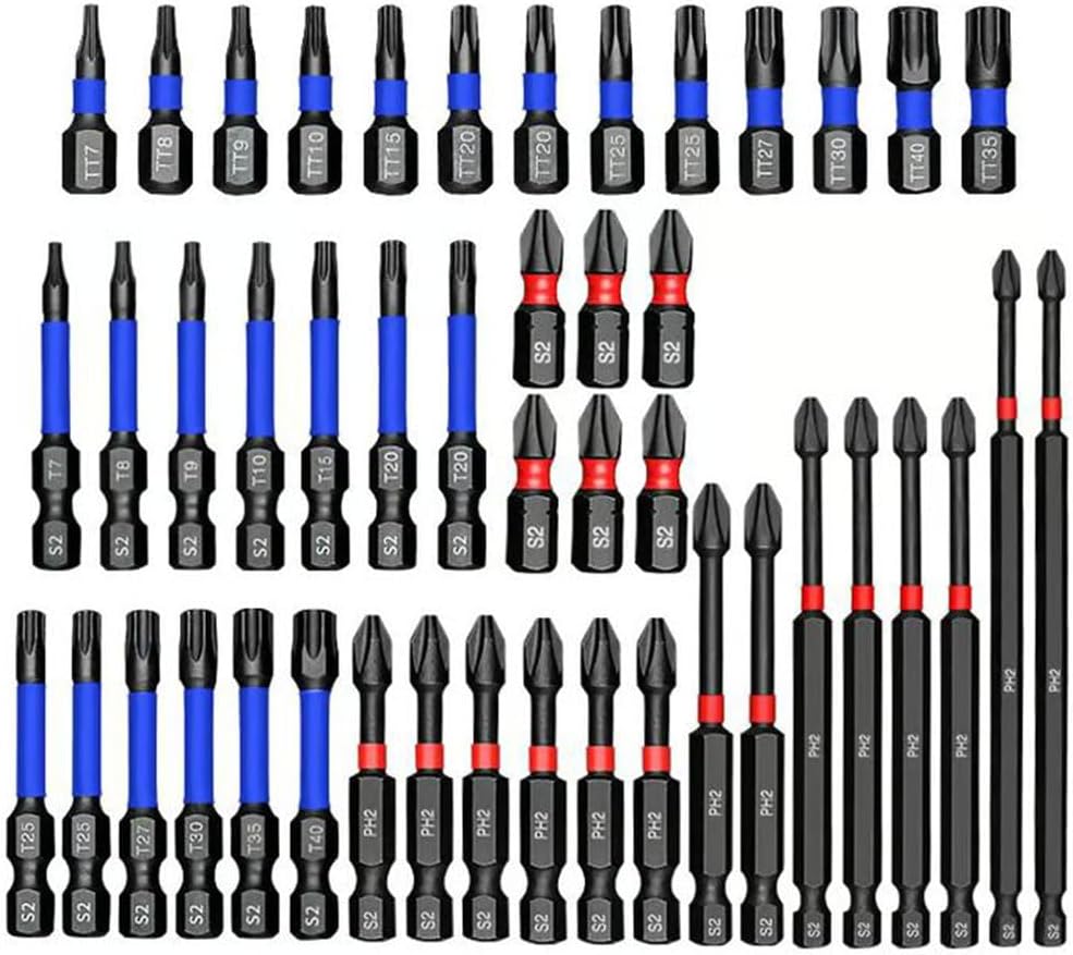 46-Piece Magnetic Impact Nut Driver Set, Impact Tough Screwdriver Bit Set, Metric&SAE, S2 Steel Hex Bits Set, 1/4” Hex Shank with Magnetism, 50mm Long