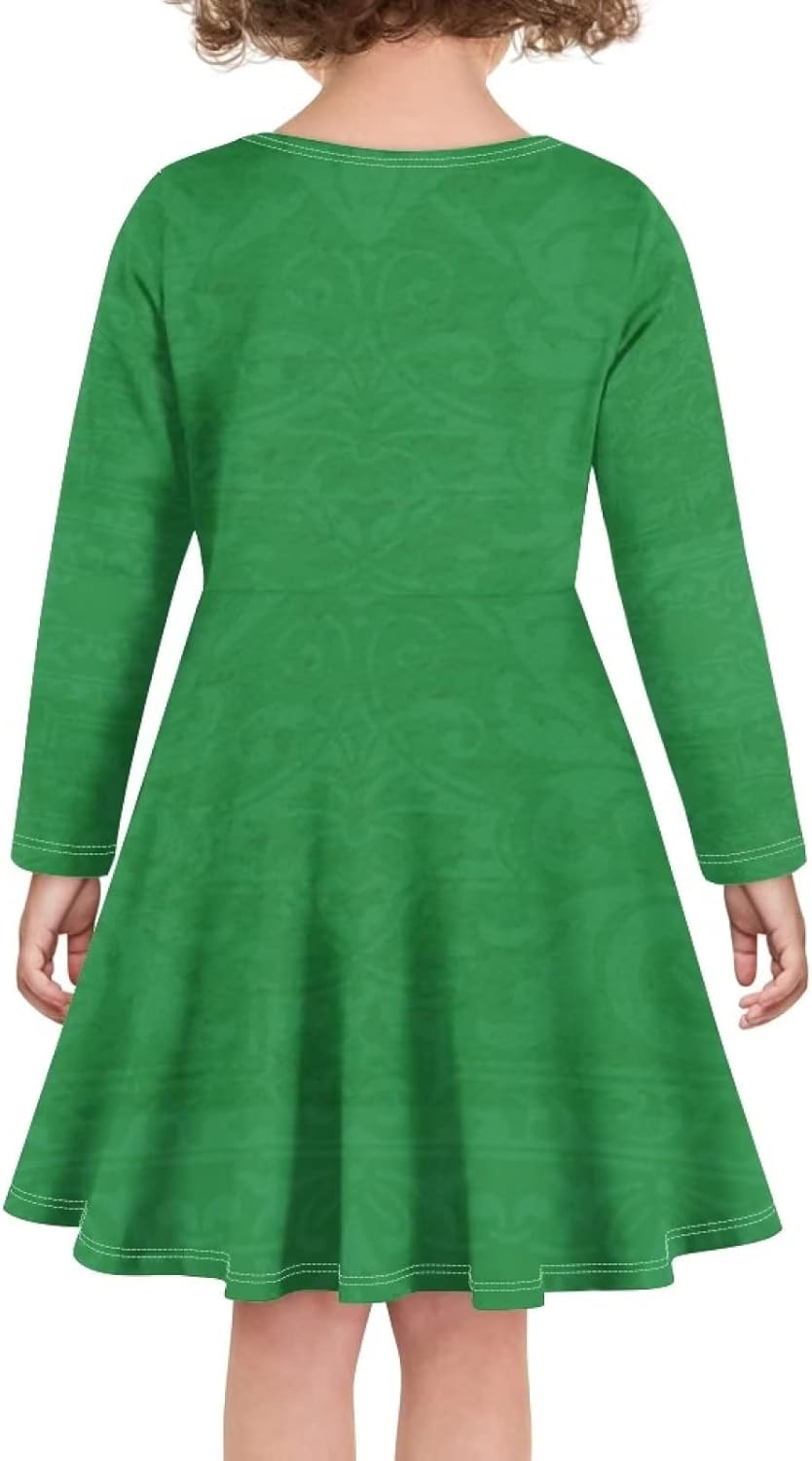 Long Sleeve Dress for Girls Kids Swing Twirly Skater Dresses 2-14 Years Old