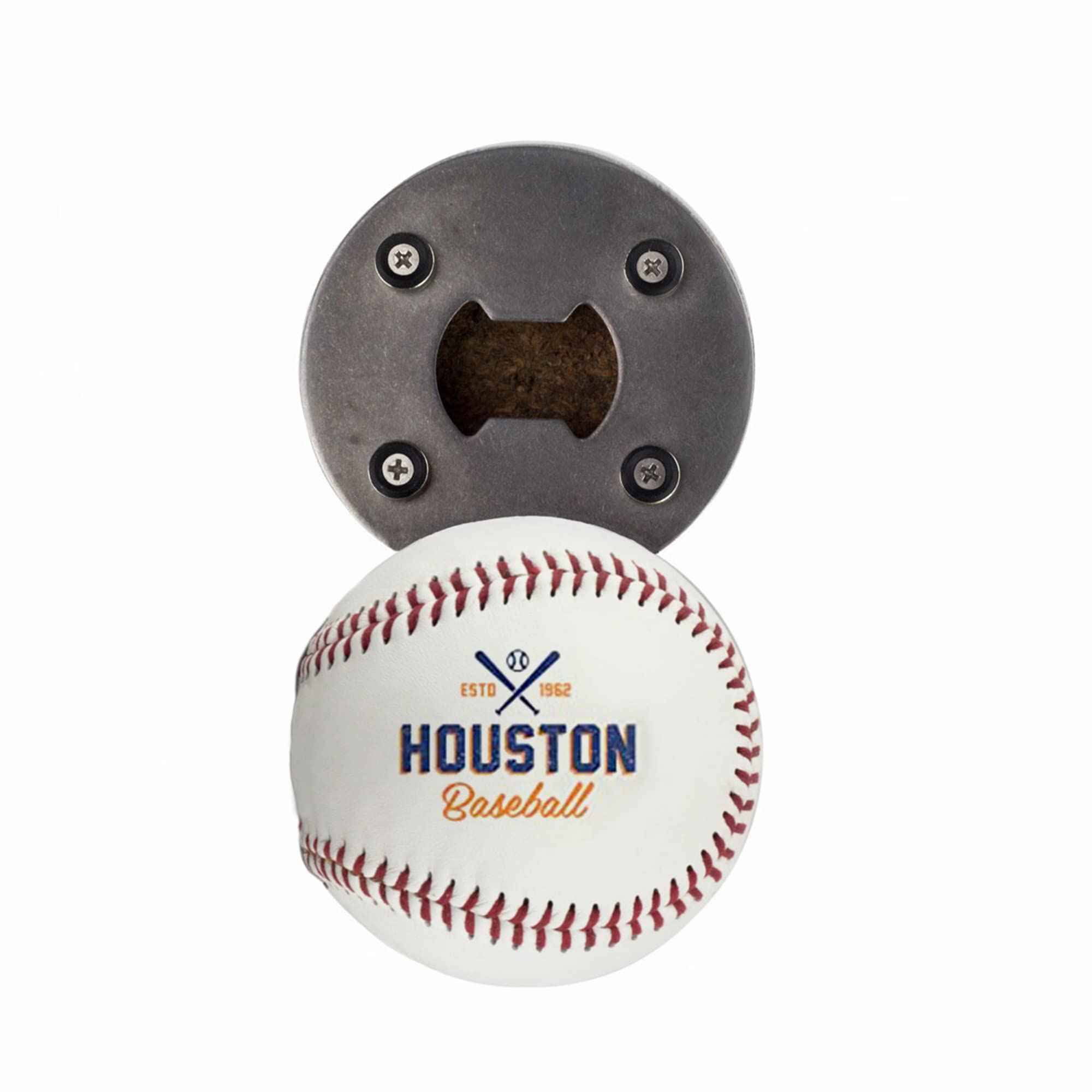 Houston Bottle Opener, Beer Bottle Opener Made from Real Baseball's Leather, Magnetic Bottle Opener & Cap Catcher - Cool Gadget for Teens & Present for Men