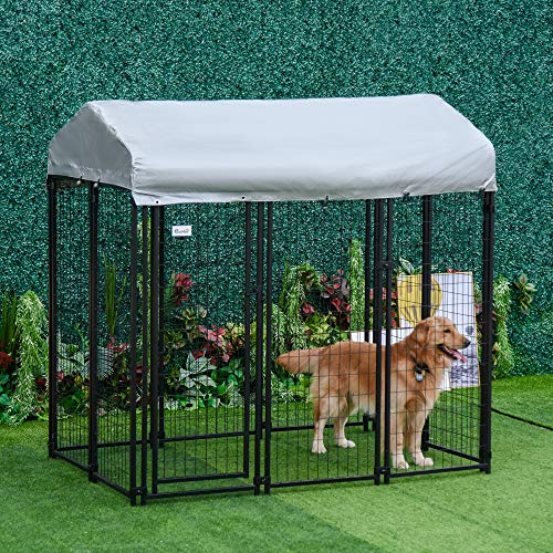 Pawhut 6' x 4' x 6' Large Dog Kennel Outdoor Steel Fence with UV-Resistant Oxford Cloth Roof & Secure Lock - Image 3