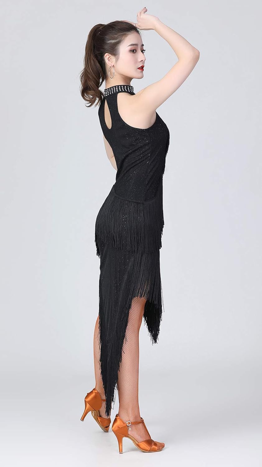 Whitewed Fringe1920's Gatsby Flapper Dance Dresses Costume Rhinestone Keyhole Low Front