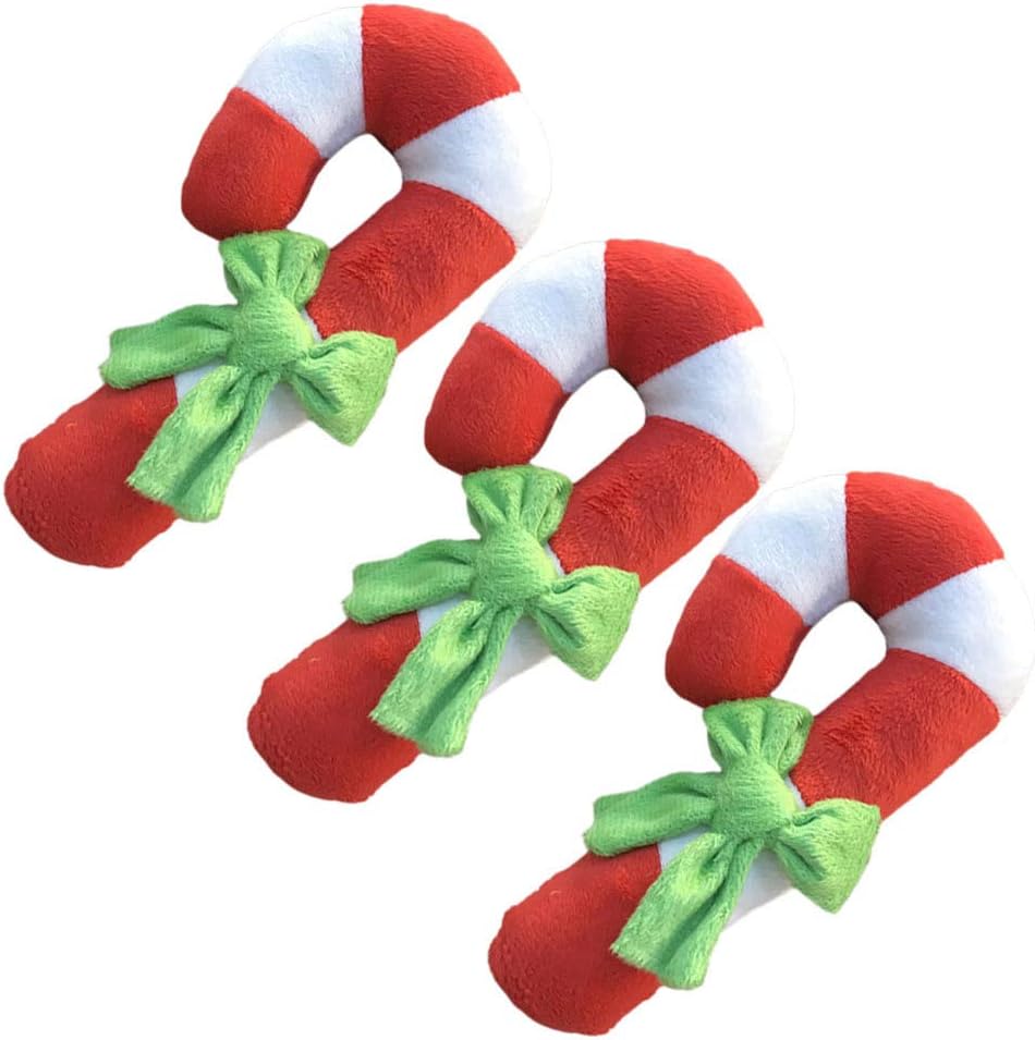 3pcs Pet Dog Plush Toys Candy Cane Squeaky Toys Dog Christmas Toys Interactive Dog Toys for Dog Puppy