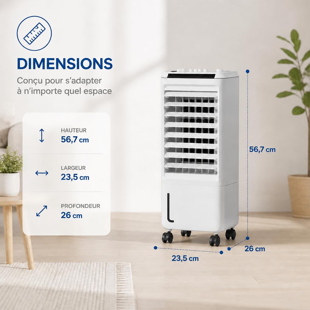 Climatiseur Mobile | Rafraîchisseur d'Air Évaporatif 80 W | Refroidisseur d'Air avec Réservoir d'Eau | 3 Vitesses | Oscillation Automatique | Silencieux | Faible Consommation
