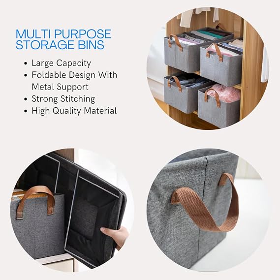 Foldable Storage Bins - Efficient Closet Organizer | Metal Frame Durable, Space-Saving Under Bed Storage | Cabinet Organizer For Sheets, Clothes, Books (Set of 2)