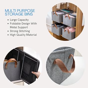 Foldable Storage Bins - Efficient Closet Organizer | Metal Frame Durable, Space-Saving Under Bed Storage | Cabinet Organizer For Sheets, Clothes, Books (Set of 2)