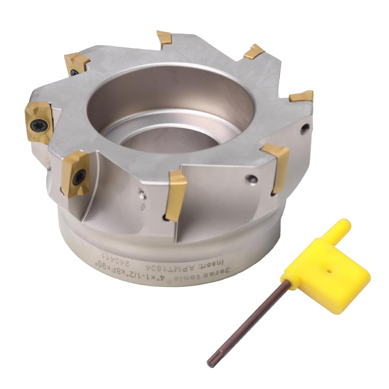 90 Degree Indexable Face Mill with 8 Pcs Carbide Inserts, 4" Cutting Diameter