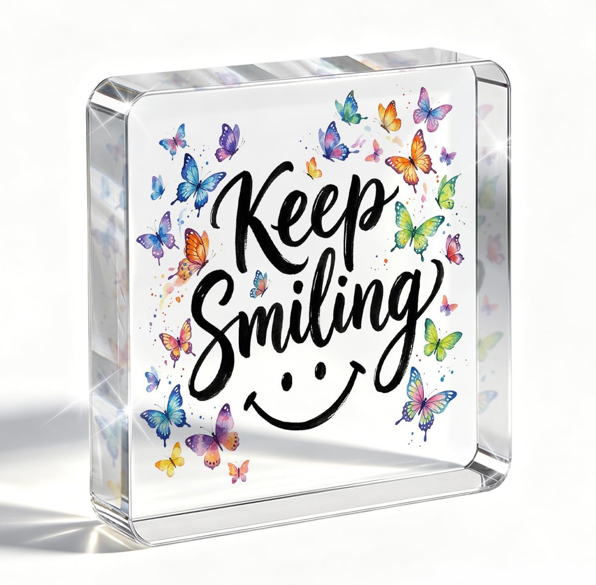 Inspirational Quotes Desk Decor, Cute Butterfly Acrylic Sign, Positive Affirmations Office Desk Accessories Table Decor for Home Bedroom Bathroom Cubicle, Funny Butterfly Gifts for Women 4x4''