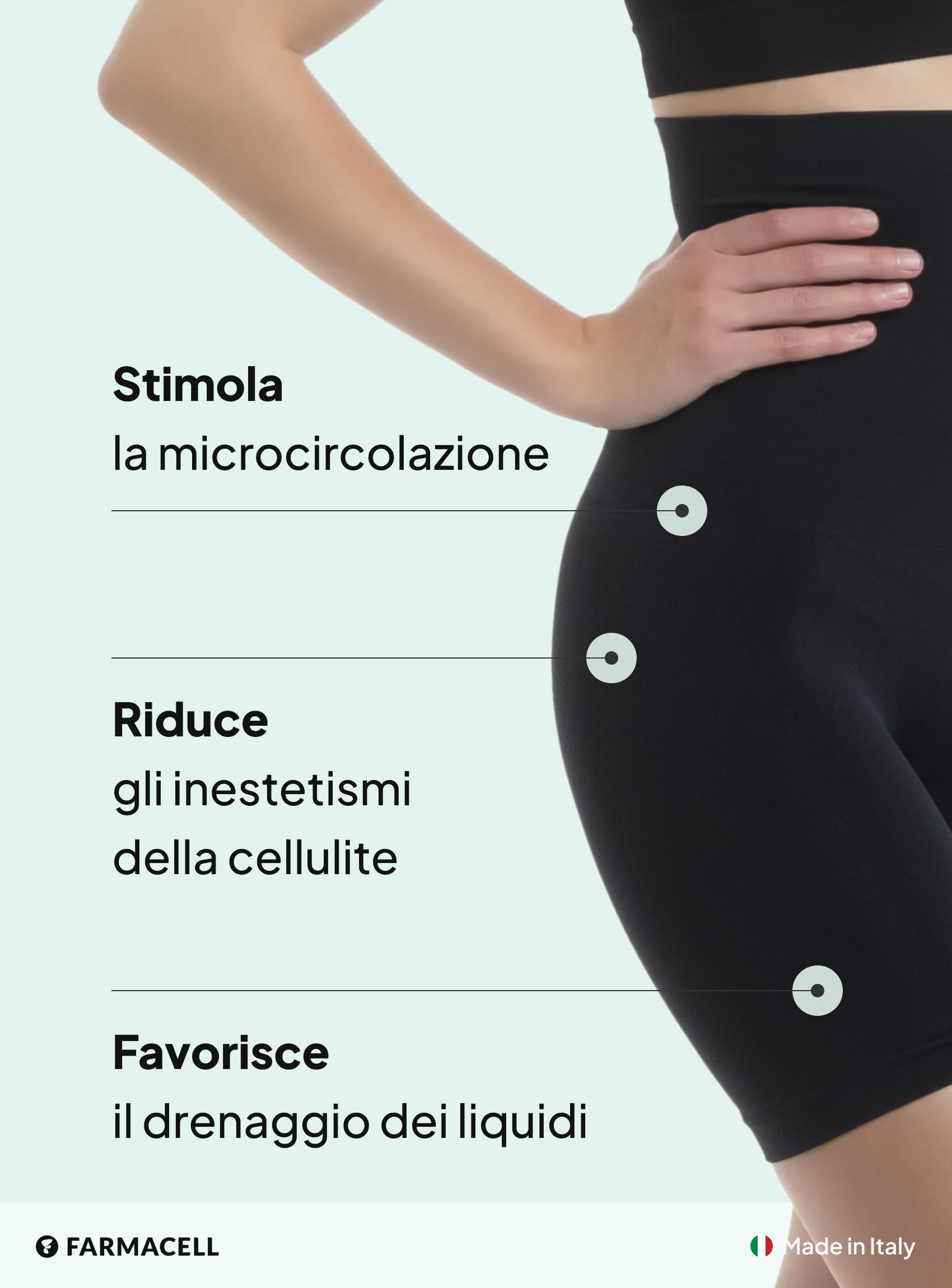 FarmaCell Guaina Contenitiva Donna Anticellulite a Vita Alta Risvoltabile, Intimo Modellante con Effetto Fir, Made in Italy, 603Y