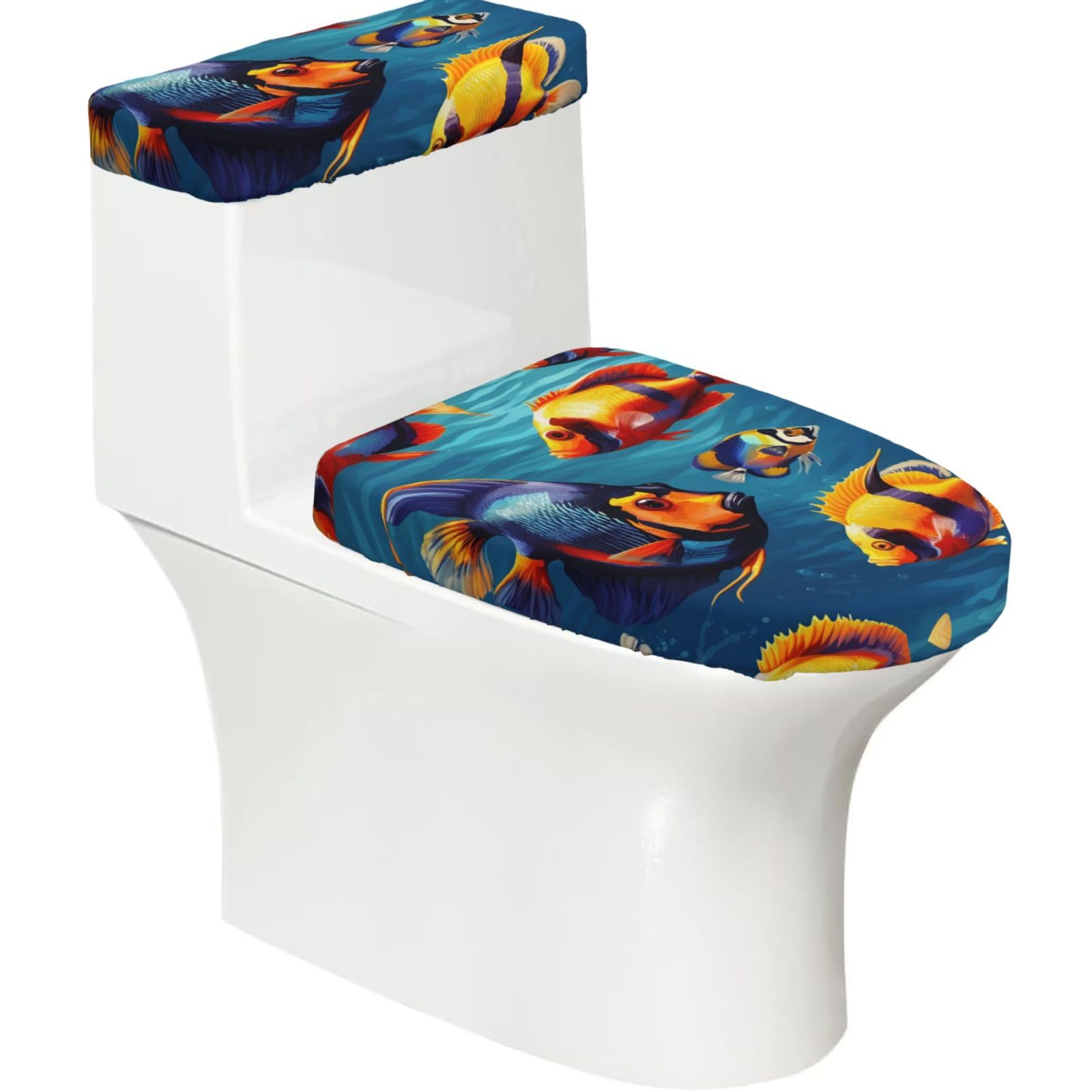 Tropical Fishes Print Toilet Seat Lid And Tank Covers Universal Fit Smooth Seat Cushion Easy To Clean For Home Hotel