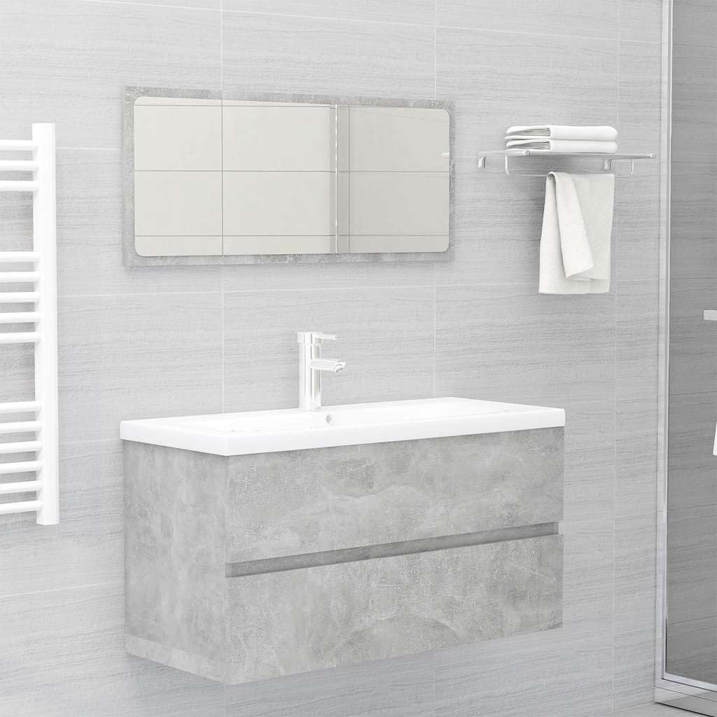 Mobile sottolavabo grigio cemento in legno con lavabo da incasso in ceramica 91 x 39 x 18 cm, 1 cassetto, scarico push-open, rubinetto