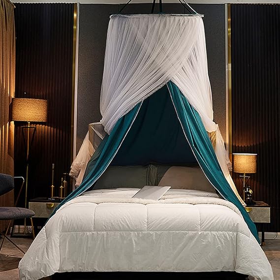 Bed Canopy for Girls & Adults, Round Dome Lace Princess Canopies Netting, Elegant Double Layer Bed Canopy Drapes for Decoration, Playing,Reading,Sleepping (Blue)