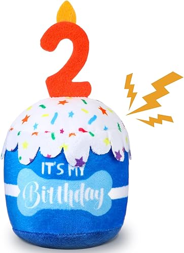 Dog 5th Birthday Cake Toy Accessories for Girl Boy Gifts, Blue Squeaky Plush Toy for Dog Birthday Party Decor Favor for Large, Medium and Small Dogs(Blue,2nd)