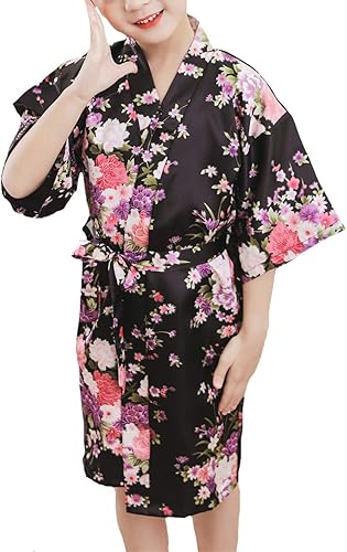 Bata de kimono floral de flores de cerezo, bata de seda para fiesta nupcial, camisón para niñas